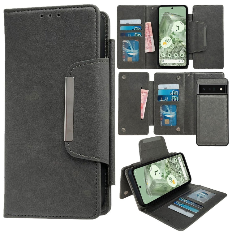 For Google Pixel 6 Pro Multifunctional 7-Card Wallet Leather Phone Case(Grey) - Google Cases by PMC TechLife | Online Shopping South Africa | PMC TechLife | Buy Now Pay Later Mobicred