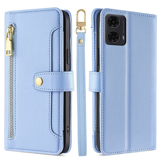 For Motorola Moto G24 4G Sheep Texture Cross-body Zipper Wallet Leather Phone Case(Blue) - Motorola Cases by PMC Jewellery | Online Shopping South Africa | PMC Jewellery | Buy Now Pay Later Mobicred