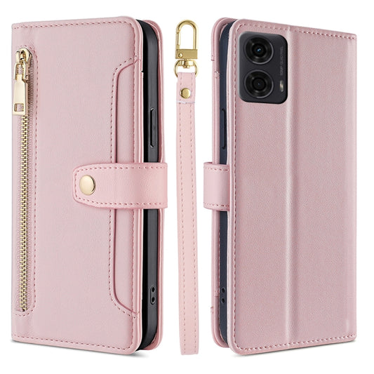 For Motorola Moto G24 4G Sheep Texture Cross-body Zipper Wallet Leather Phone Case(Pink) - Motorola Cases by PMC Jewellery | Online Shopping South Africa | PMC Jewellery | Buy Now Pay Later Mobicred