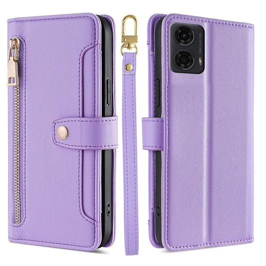 For Motorola Moto G24 4G Sheep Texture Cross-body Zipper Wallet Leather Phone Case(Purple) - Motorola Cases by PMC Jewellery | Online Shopping South Africa | PMC Jewellery | Buy Now Pay Later Mobicred