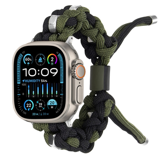 For Apple Watch Ultra 49mm Screw Nut Dual-Color Braided Paracord Watch Band(Black Green) - Watch Bands by PMC Jewellery | Online Shopping South Africa | PMC Jewellery | Buy Now Pay Later Mobicred