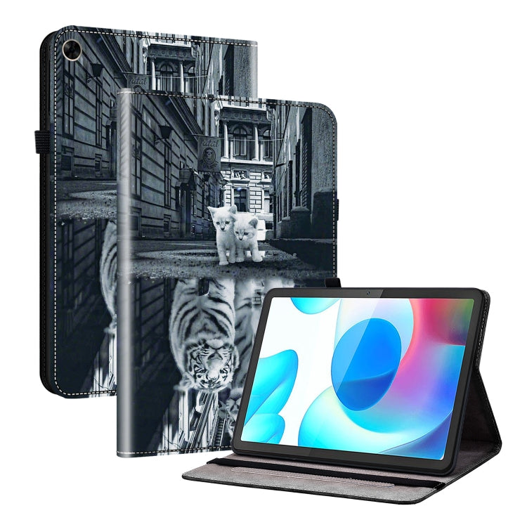 For Realme Pad 10.4 Crystal Texture Painted Leather Tablet Case(Cat Reflection Tiger) - free shipping - PMC TechLife - Order now!