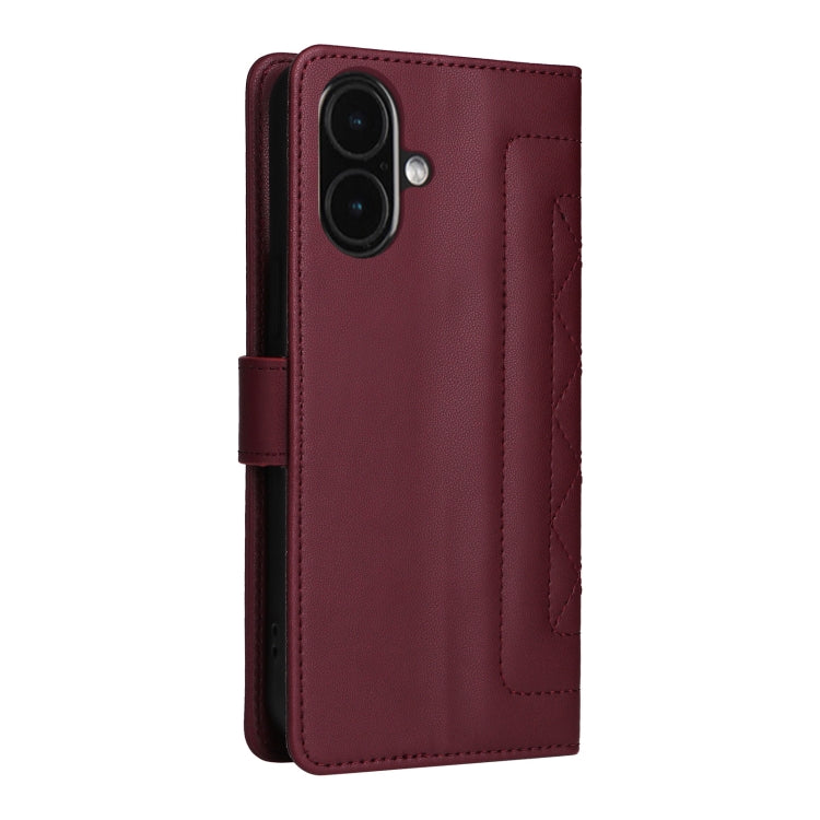 For iPhone 16 Diamond Lattice Leather Flip Phone Case(Wine Red) - iPhone 16 Cases by PMC Jewellery | Online Shopping South Africa | PMC Jewellery | Buy Now Pay Later Mobicred