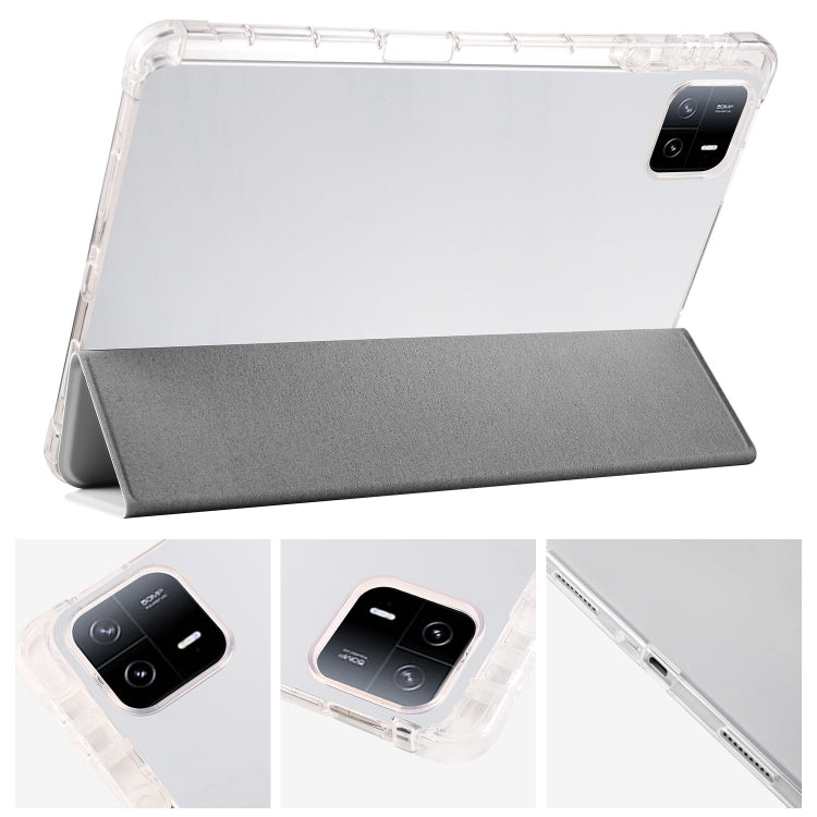 For iPad Air 11 2024 3-fold Clear TPU Smart Leather Tablet Case with Pen Slot(Space Gray) - iPad Air 11 2024 Cases by PMC Jewellery | Online Shopping South Africa | PMC Jewellery | Buy Now Pay Later Mobicred