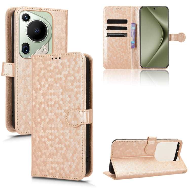 For Huawei Pura 70 Pro / Pro+ Honeycomb Dot Texture Leather Phone Case(Gold) - free shipping - PMC Jewellery - Order now!