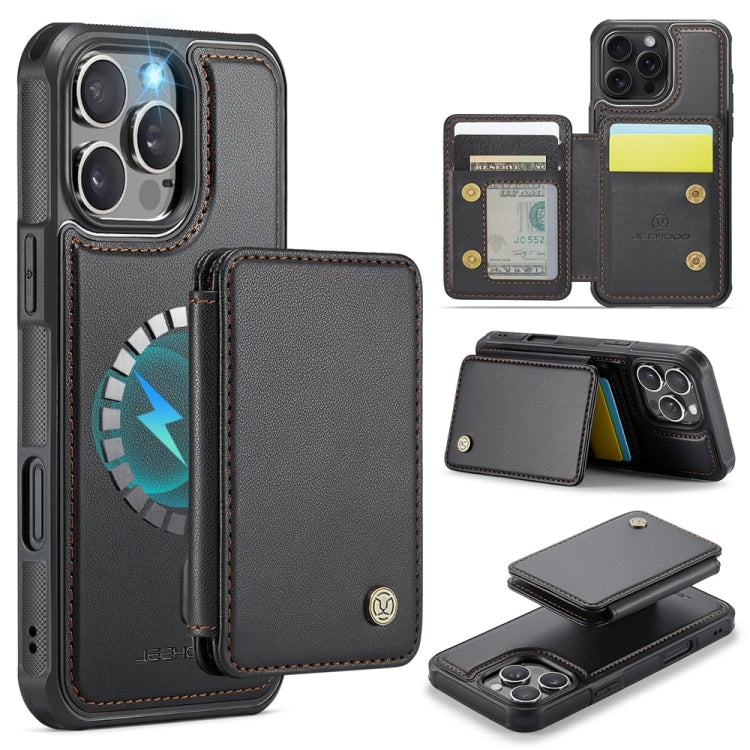For iPhone 16 Pro Max JEEHOOD J05 Business Magnetic Style RFID Leather Phone Case(Black) - free shipping - PMC Jewellery - Order now!