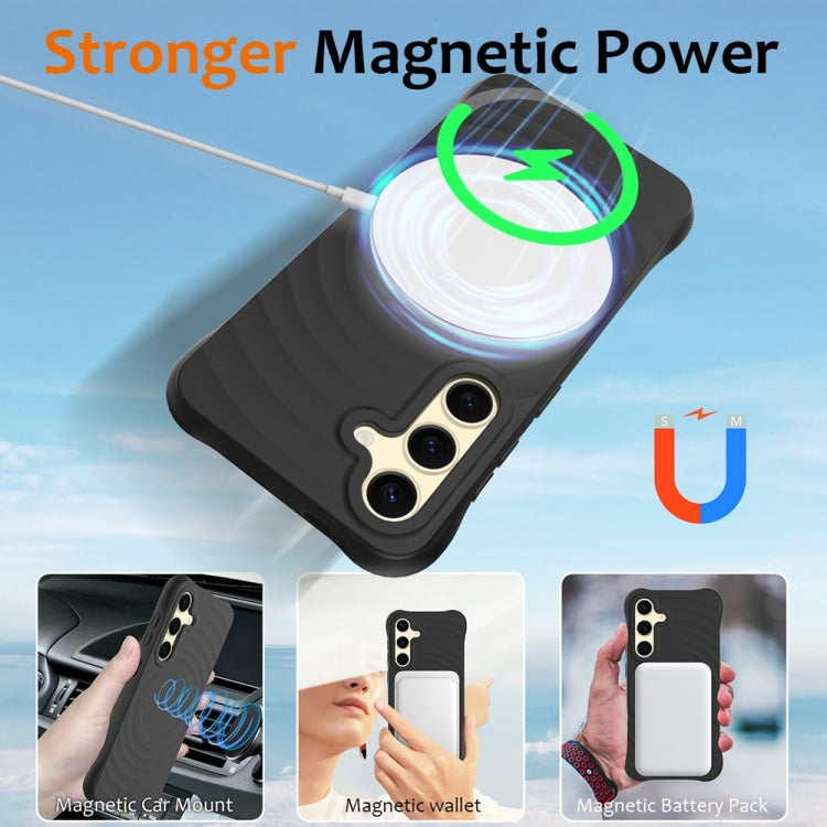 For Samsung Galaxy S25 5G Wave Texture MagSafe Magnetic Liquid Silicone Phone Case(Black) - Galaxy S25 5G Cases by PMC Jewellery | Online Shopping South Africa | PMC Jewellery | Buy Now Pay Later Mobicred