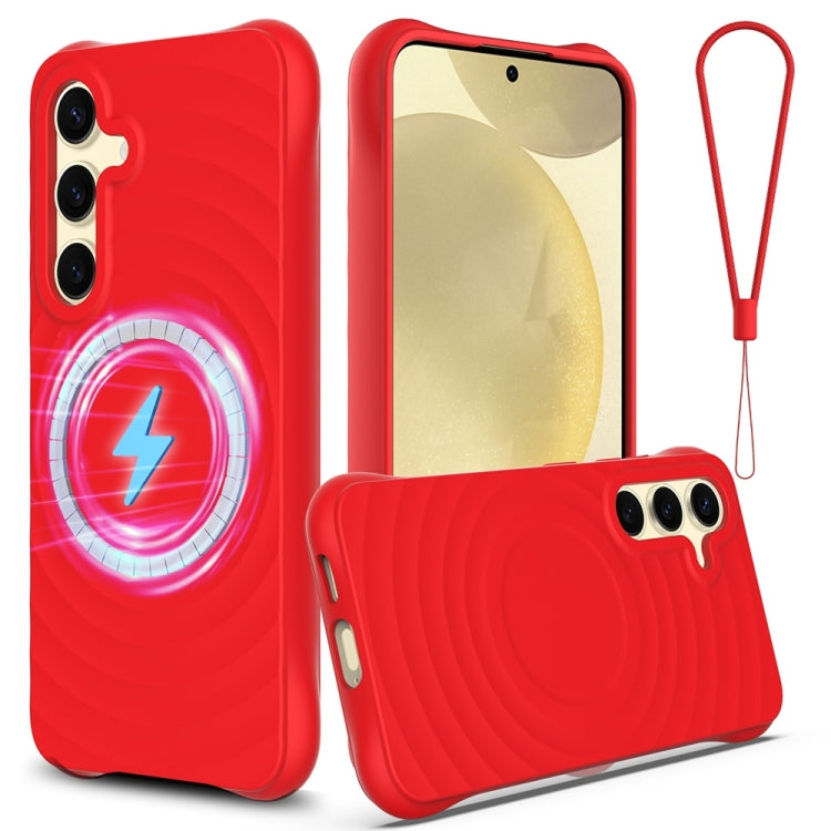 For Samsung Galaxy S25 5G Wave Texture MagSafe Magnetic Liquid Silicone Phone Case(Red) - Galaxy S25 5G Cases by PMC Jewellery | Online Shopping South Africa | PMC Jewellery | Buy Now Pay Later Mobicred