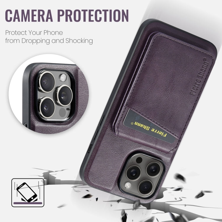 For iPhone 16 Pro Max Fierre Shann Oil Wax Cow Leather Magnetic Card Holder Phone Case(Purple) - iPhone 16 Pro Max Cases by FIERRE SHANN | Online Shopping South Africa | PMC Jewellery | Buy Now Pay Later Mobicred