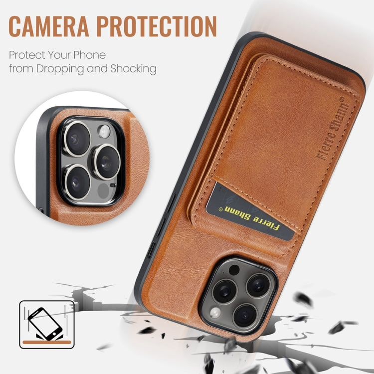 For iPhone 16 Pro Fierre Shann Oil Wax Cow Leather Magnetic Card Holder Phone Case(Brown) - iPhone 16 Pro Cases by FIERRE SHANN | Online Shopping South Africa | PMC Jewellery | Buy Now Pay Later Mobicred