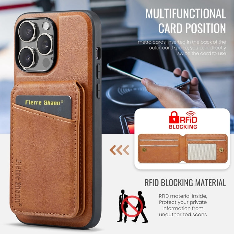 For iPhone 16 Pro Fierre Shann Oil Wax Cow Leather Magnetic Card Holder Phone Case(Brown) - iPhone 16 Pro Cases by FIERRE SHANN | Online Shopping South Africa | PMC Jewellery | Buy Now Pay Later Mobicred