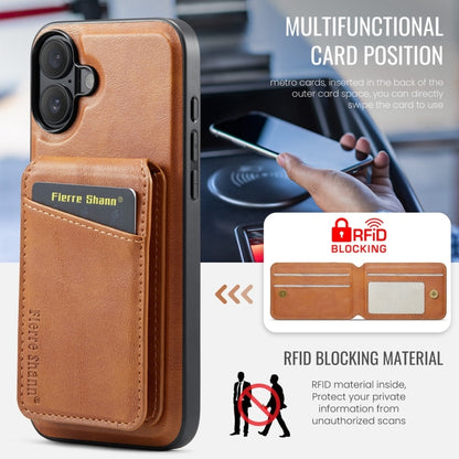 For iPhone 16 Fierre Shann Oil Wax Cow Leather Magnetic Card Holder Phone Case(Brown) - iPhone 16 Cases by FIERRE SHANN | Online Shopping South Africa | PMC Jewellery | Buy Now Pay Later Mobicred