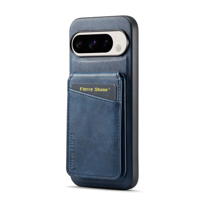 For Google Pixel 9 Fierre Shann Oil Wax Cow Leather Magnetic Card Holder Phone Case(Blue) - Google Cases by FIERRE SHANN | Online Shopping South Africa | PMC Jewellery | Buy Now Pay Later Mobicred