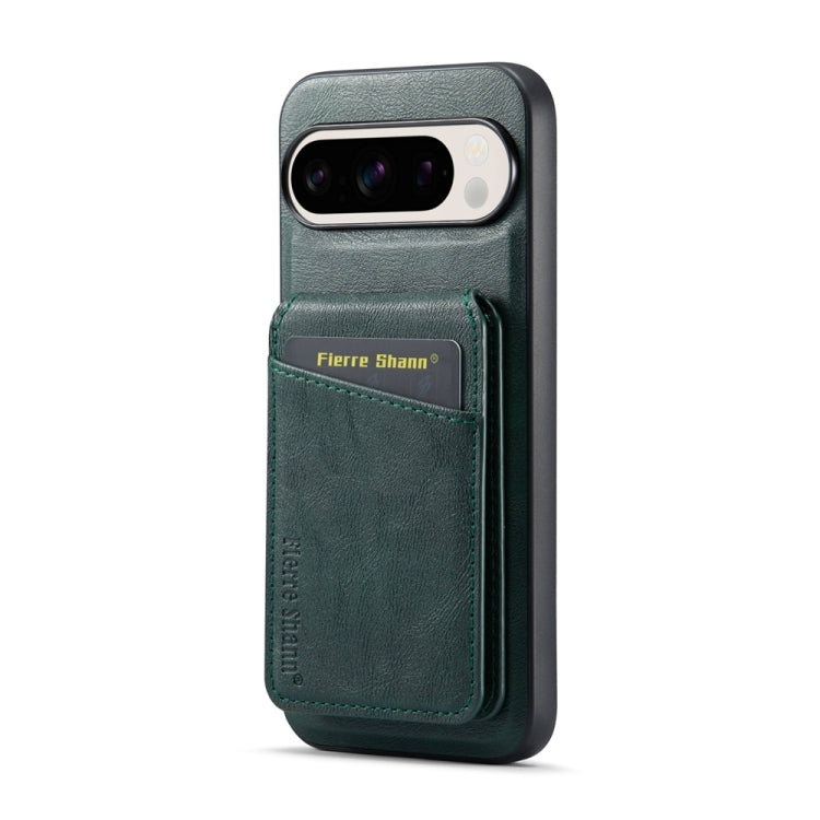 For Google Pixel 9 Fierre Shann Cowhide Vertical Flip Magnetic Card Holder Phone Case(Green) - Google Cases by FIERRE SHANN | Online Shopping South Africa | PMC Jewellery | Buy Now Pay Later Mobicred