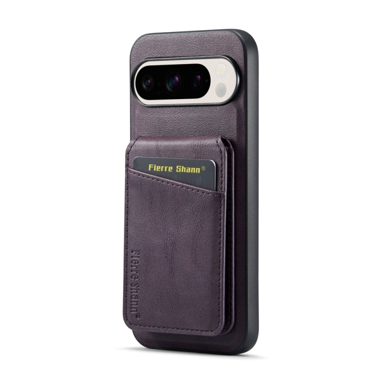 For Google Pixel 9 Fierre Shann Oil Wax Cow Leather Magnetic Card Holder Phone Case(Purple) - Google Cases by FIERRE SHANN | Online Shopping South Africa | PMC Jewellery | Buy Now Pay Later Mobicred