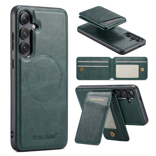 For Samsung Galaxy S24+ 5G Fierre Shann Oil Wax Cow Leather Magnetic Card Holder Phone Case(Green) - Galaxy S24+ 5G Cases by FIERRE SHANN | Online Shopping South Africa | PMC Jewellery | Buy Now Pay Later Mobicred