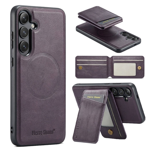 For Samsung Galaxy S24+ 5G Fierre Shann Oil Wax Cow Leather Magnetic Card Holder Phone Case(Purple) - Galaxy S24+ 5G Cases by FIERRE SHANN | Online Shopping South Africa | PMC Jewellery | Buy Now Pay Later Mobicred