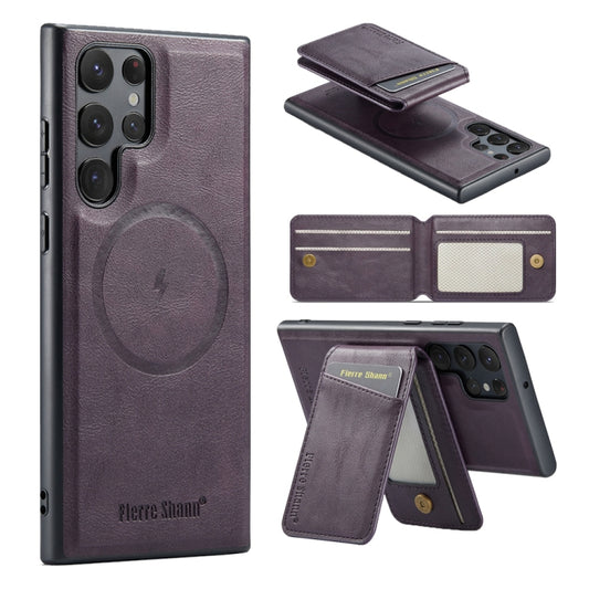 For Samsung Galaxy S24 Ultra 5G Fierre Shann Oil Wax Cow Leather Magnetic Card Holder Phone Case(Purple) - Galaxy S24 Ultra 5G Cases by FIERRE SHANN | Online Shopping South Africa | PMC Jewellery | Buy Now Pay Later Mobicred