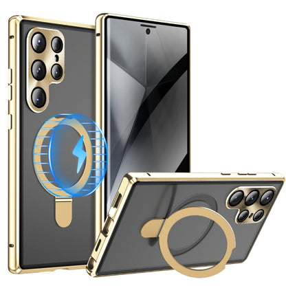 For Samsung Galaxy S24 Ultra 5G MagSafe Magnetic Privacy Frosted Tempered Glass Holder Phone Case(Gold) - Galaxy S24 Ultra 5G Cases by PMC Jewellery | Online Shopping South Africa | PMC Jewellery | Buy Now Pay Later Mobicred