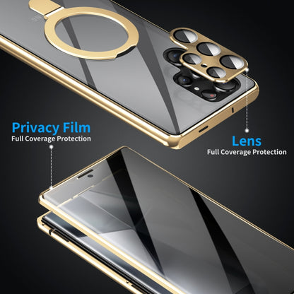 For Samsung Galaxy S24 Ultra 5G MagSafe Magnetic Privacy Frosted Tempered Glass Holder Phone Case(Gold) - Galaxy S24 Ultra 5G Cases by PMC Jewellery | Online Shopping South Africa | PMC Jewellery | Buy Now Pay Later Mobicred