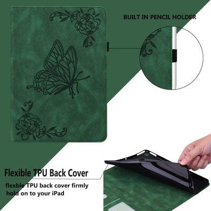 For iPad Air 11 2024 Butterfly Flower Embossed Leather Tablet Case(Green) - iPad Air 11 2024 Cases by PMC Jewellery | Online Shopping South Africa | PMC Jewellery | Buy Now Pay Later Mobicred