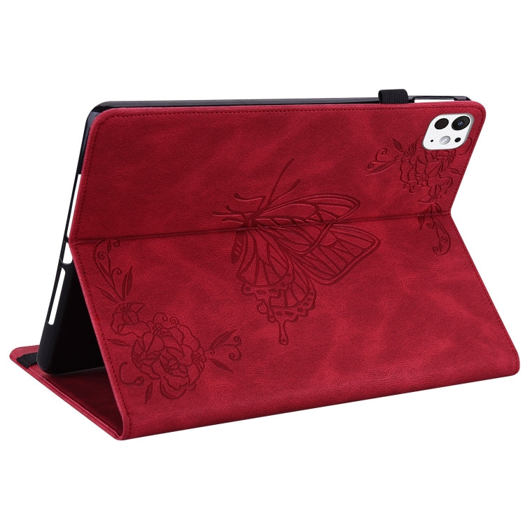 For iPad Pro 11 2024 Butterfly Flower Embossed Leather Tablet Case(Red) - iPad Pro 11 2024 Cases by PMC Jewellery | Online Shopping South Africa | PMC Jewellery | Buy Now Pay Later Mobicred