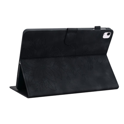 For iPad Air 13 2024 Lily Embossed Leather Smart Tablet Case(Black) - iPad Air 13 2024 Cases by PMC Jewellery | Online Shopping South Africa | PMC Jewellery | Buy Now Pay Later Mobicred