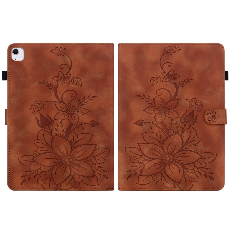 For iPad Air 11 2024 Lily Embossed Leather Smart Tablet Case(Brown) - iPad Air 11 2024 Cases by PMC Jewellery | Online Shopping South Africa | PMC Jewellery | Buy Now Pay Later Mobicred