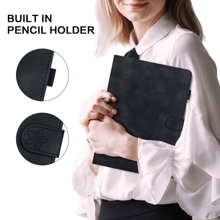 For iPad Pro 11 2024 Lily Embossed Leather Smart Tablet Case(Black) - free shipping - PMC TechLife - Order now!