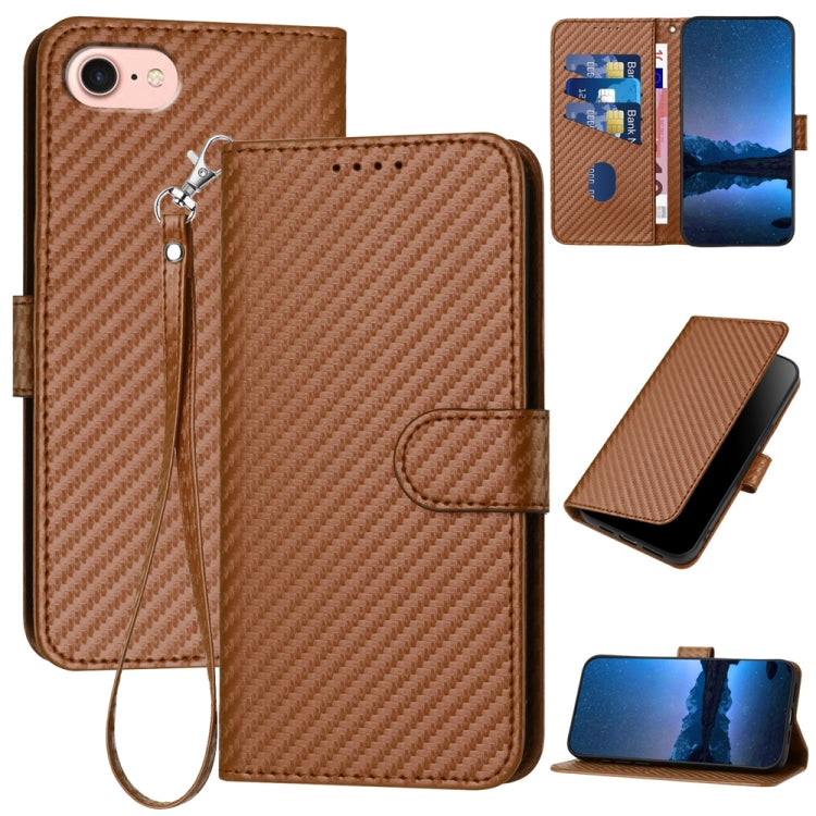 For iPhone SE 2024 YX0070 Carbon Fiber Buckle Leather Phone Case with Lanyard(Coffee) - More iPhone Cases by PMC Jewellery | Online Shopping South Africa | PMC Jewellery | Buy Now Pay Later Mobicred