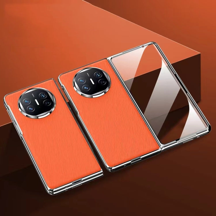For Huawei Mate X5 Integrated Plating PC Leather Texture Full Coverage Fold Shockproof Phone Case(Orange) - Huawei Cases by PMC TechLife | Online Shopping South Africa | PMC TechLife | Buy Now Pay Later Mobicred