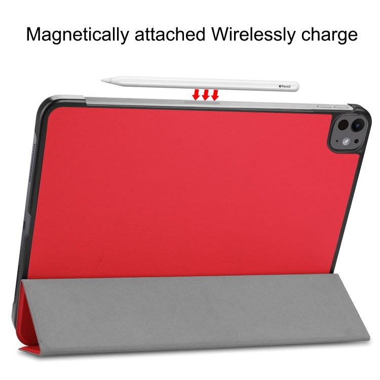 For iPad Pro 13 2024 Custer Pure Color 3-Fold Holder Smart Leather Tablet Case(Red) - free shipping - PMC TechLife - Order now!