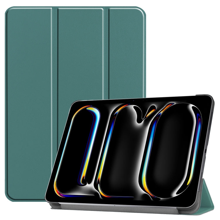 For iPad Pro 13 2024 Custer Pure Color 3-Fold Holder Smart Leather Tablet Case(Dark Green) - iPad Pro 13 2024 Cases by PMC Jewellery | Online Shopping South Africa | PMC Jewellery | Buy Now Pay Later Mobicred