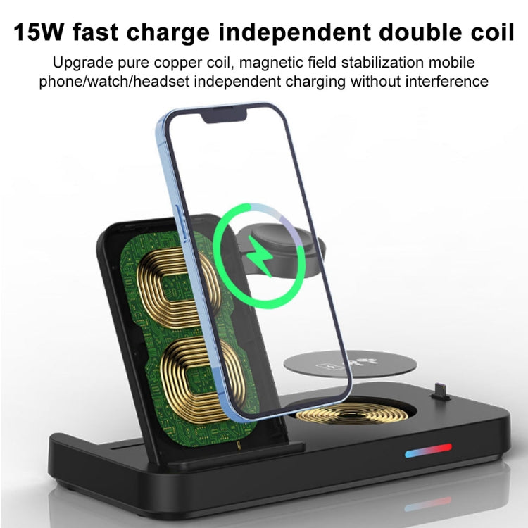 For Samsung Series 3 in 1 15W Earphones/Phones/Watch Fold Wireless Charger Stand(White) - Multifunction Charger by PMC Jewellery | Online Shopping South Africa | PMC Jewellery | Buy Now Pay Later Mobicred