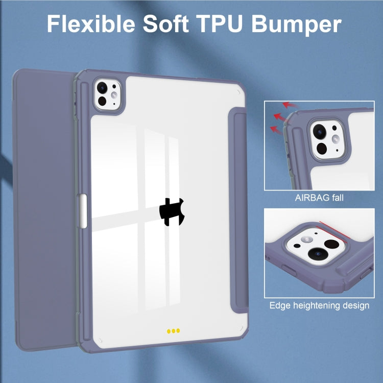 For iPad Pro 11 2024 Pure Color 3-fold Clear TPU Smart Leather Tablet Case(Lavender) - iPad Pro 11 2024 Cases by PMC TechLife | Online Shopping South Africa | PMC TechLife | Buy Now Pay Later Mobicred