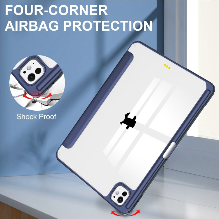 For iPad Pro 13 2024 Pure Color 3-fold Clear TPU Smart Leather Tablet Case(Dark Blue) - iPad Pro 13 2024 Cases by PMC TechLife | Online Shopping South Africa | PMC TechLife | Buy Now Pay Later Mobicred