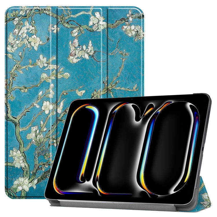 For iPad Pro 11 2024 Custer Painted 3-Fold Holder Smart Leather Tablet Case(Apricot Blossom) - iPad Pro 11 2024 Cases by PMC TechLife | Online Shopping South Africa | PMC TechLife | Buy Now Pay Later Mobicred