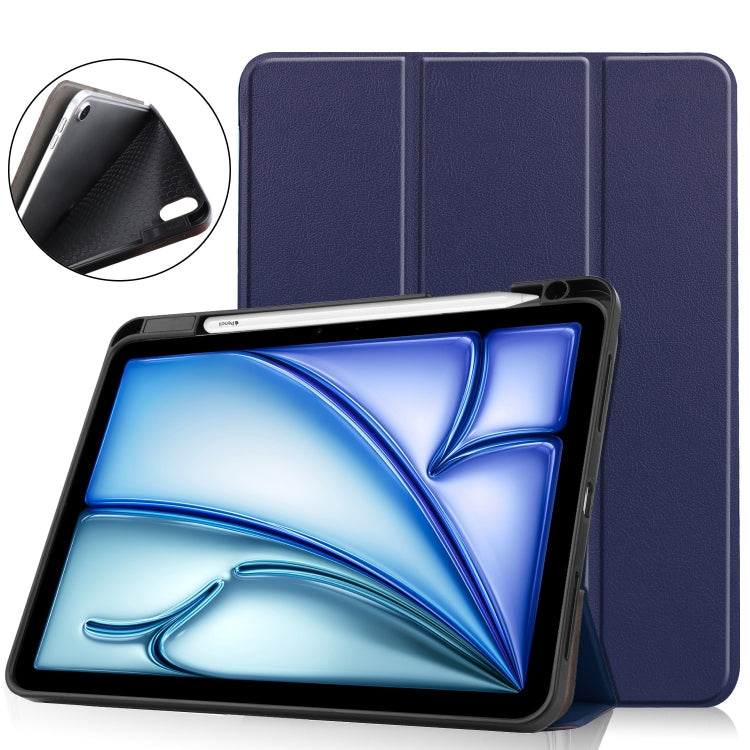 For iPad Air 11 2024 Custer TPU Pure Color 3-Fold Holder Smart Leather Tablet Case(Dark Blue) - iPad Air 11 2024 Cases by PMC Jewellery | Online Shopping South Africa | PMC Jewellery | Buy Now Pay Later Mobicred