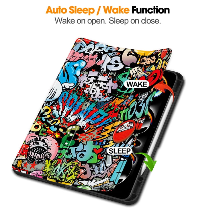 For iPad Pro 13 2024 Custer Painted 3-Fold Holder Smart Leather Tablet Case with Pen Tray(Graffiti) - iPad Pro 13 2024 Cases by PMC TechLife | Online Shopping South Africa | PMC TechLife | Buy Now Pay Later Mobicred