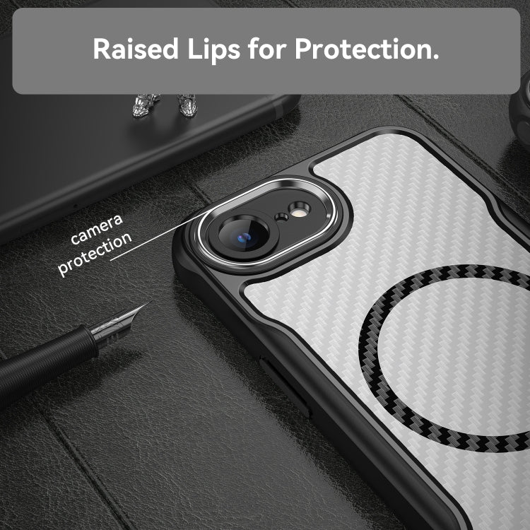 For iPhone 16e Carbon Fiber Texture MagSafe Translucent Phone Case(Black) - iPhone 16e Cases by PMC TechLife | Online Shopping South Africa | PMC TechLife | Buy Now Pay Later Mobicred