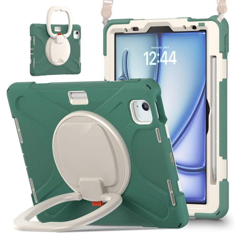 For iPad Air 11 2024 / Air 11 2025 Silicone Hybrid PC Tablet Case with Holder & Shoulder Strap(Emerald Green) - iPad Air 11 2025 / 2024 Cases by PMC Jewellery | Online Shopping South Africa | PMC Jewellery | Buy Now Pay Later Mobicred