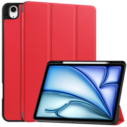 For iPad Air 13 2024 / 2025 Custer TPU Pure Color 3-Fold Holder Smart Leather Tablet Case with Pen Tray(Red) - iPad Air 13 2025 / 2024 Cases by PMC Jewellery | Online Shopping South Africa | PMC Jewellery | Buy Now Pay Later Mobicred