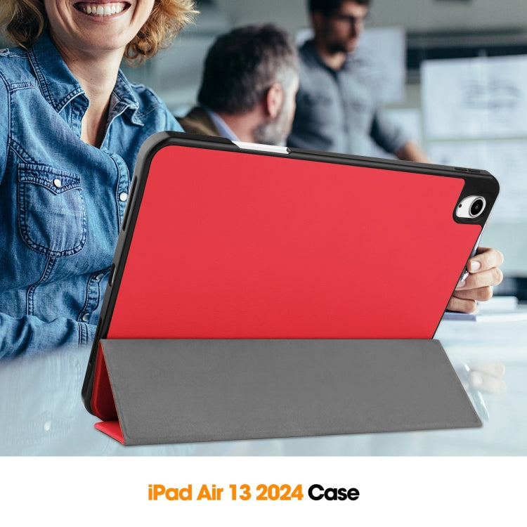 For iPad Air 13 2024 / 2025 Custer TPU Pure Color 3-Fold Holder Smart Leather Tablet Case with Pen Tray(Red) - iPad Air 13 2025 / 2024 Cases by PMC Jewellery | Online Shopping South Africa | PMC Jewellery | Buy Now Pay Later Mobicred