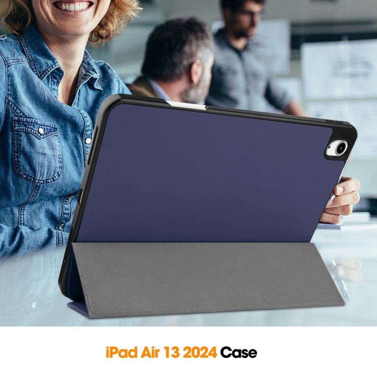 For iPad Air 13 2024 / 2025 Custer TPU Pure Color 3-Fold Holder Smart Leather Tablet Case with Pen Tray(Dark Blue) - iPad Air 13 2025 / 2024 Cases by PMC Jewellery | Online Shopping South Africa | PMC Jewellery | Buy Now Pay Later Mobicred