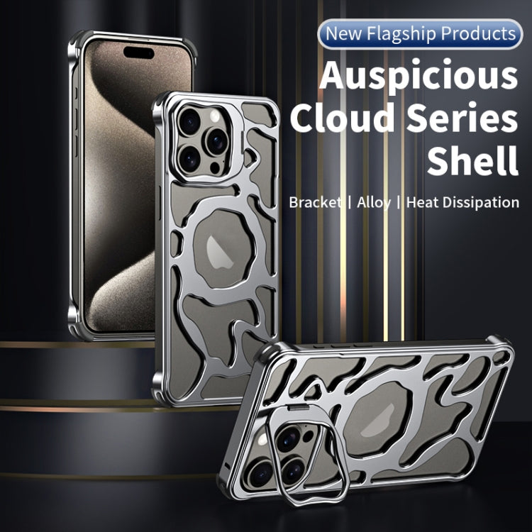 For iPhone 16 Auspicious Cloud Series MagSafe Metal Phone Case with Bracket(Grey) - iPhone 16 Cases by PMC Jewellery | Online Shopping South Africa | PMC Jewellery | Buy Now Pay Later Mobicred