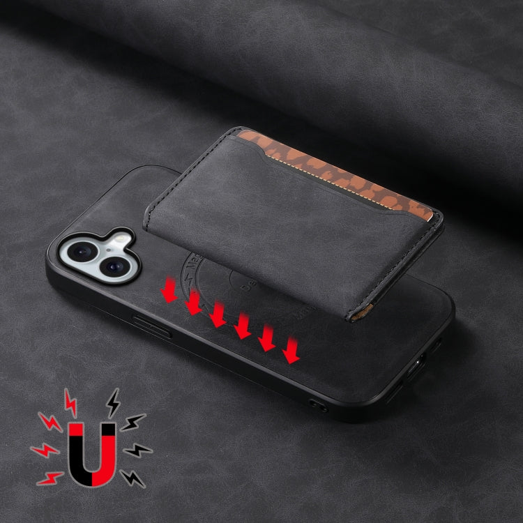 For iPhone 16 Plus Denior D13 Retro Texture Leather MagSafe Card Bag Phone Case(Black) - iPhone 16 Plus Cases by Denior | Online Shopping South Africa | PMC Jewellery | Buy Now Pay Later Mobicred