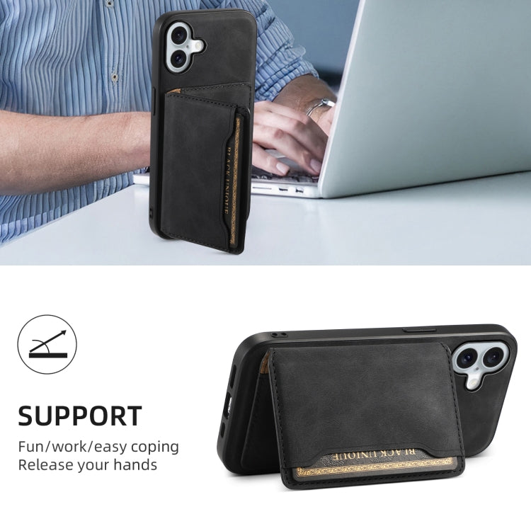 For iPhone 16 Plus Denior D13 Retro Texture Leather MagSafe Card Bag Phone Case(Black) - iPhone 16 Plus Cases by Denior | Online Shopping South Africa | PMC Jewellery | Buy Now Pay Later Mobicred