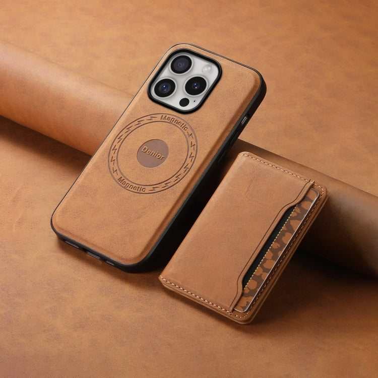 For iPhone 16 Pro Max Denior D13 Retro Texture Leather MagSafe Card Bag Phone Case(Brown) - iPhone 16 Pro Max Cases by Denior | Online Shopping South Africa | PMC Jewellery | Buy Now Pay Later Mobicred