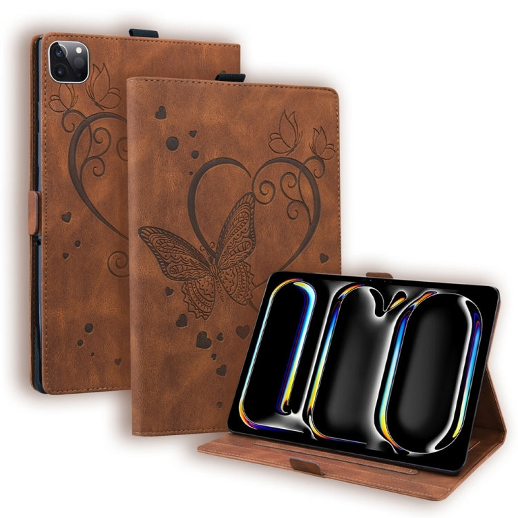 For iPad Pro 13 2024 Love Butterfly Embossed Leather Tablet Case(Brown) - iPad Pro 13 2024 Cases by PMC Jewellery | Online Shopping South Africa | PMC Jewellery | Buy Now Pay Later Mobicred