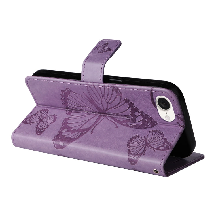 For iPhone SE 2024 3D Butterfly Embossed Pattern Flip Leather Phone Case(Purple) - More iPhone Cases by PMC Jewellery | Online Shopping South Africa | PMC Jewellery | Buy Now Pay Later Mobicred